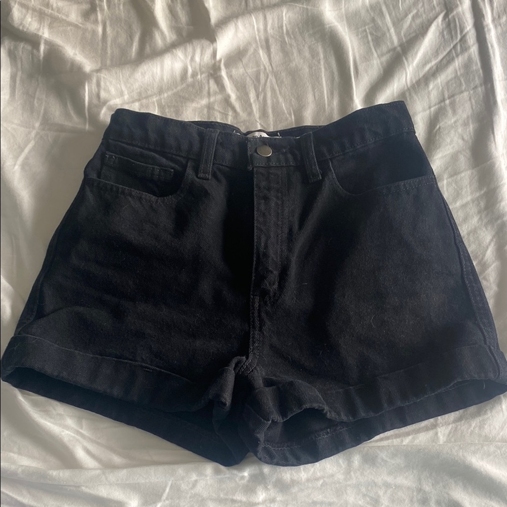 American Apparel Black Jean Shorts High-Waisted Cuffed